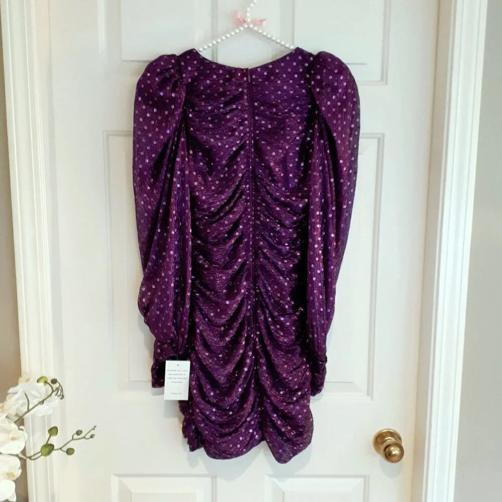 NWT For Love & Lemons purple polka dot mini holiday dress, XS - Picture 13 of 13